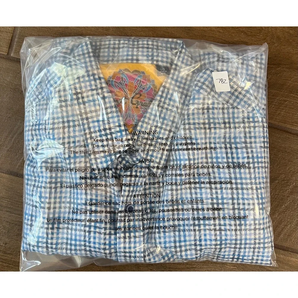 Robert Graham Mens Large Blue Plaid Paisley Jacquard Button Down Shirt L/S L - Picture 10 of 10